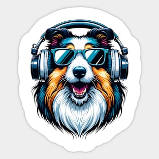 Bearded Collie Smiling DJ with Stylish Headphones Sticker